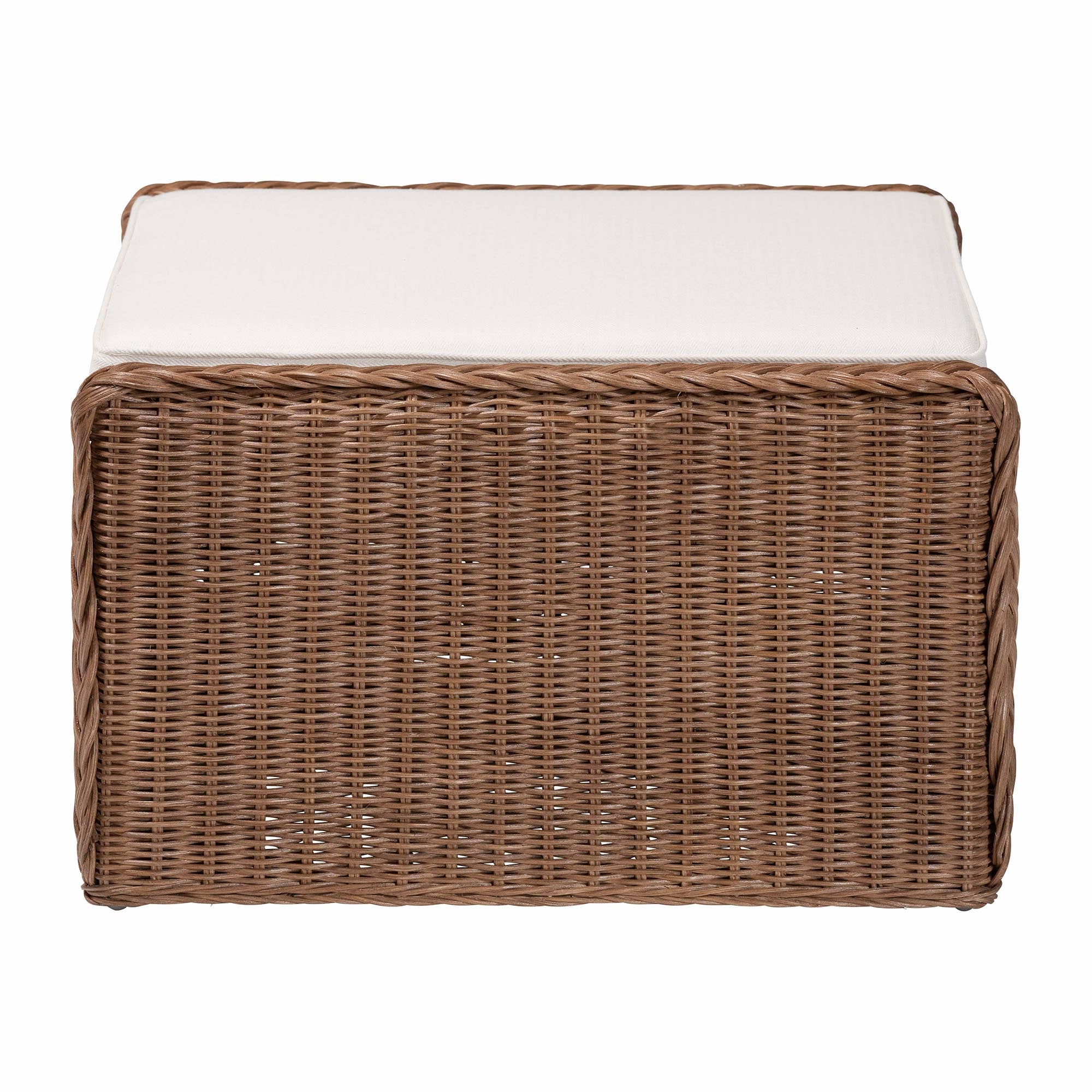 Derris Bohemian Peanut Brown Braided Rattan Footstool