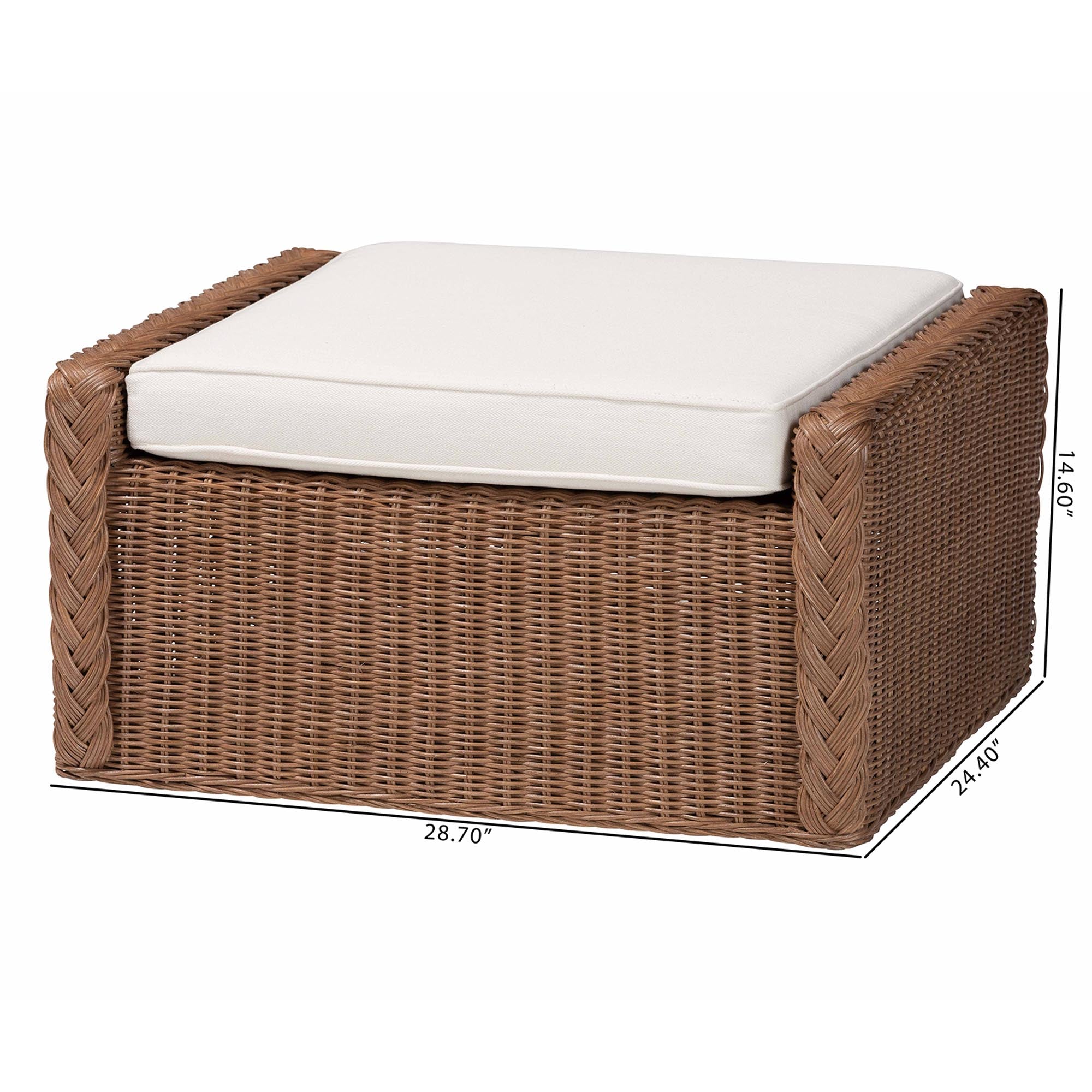 Derris Bohemian Peanut Brown Braided Rattan Footstool