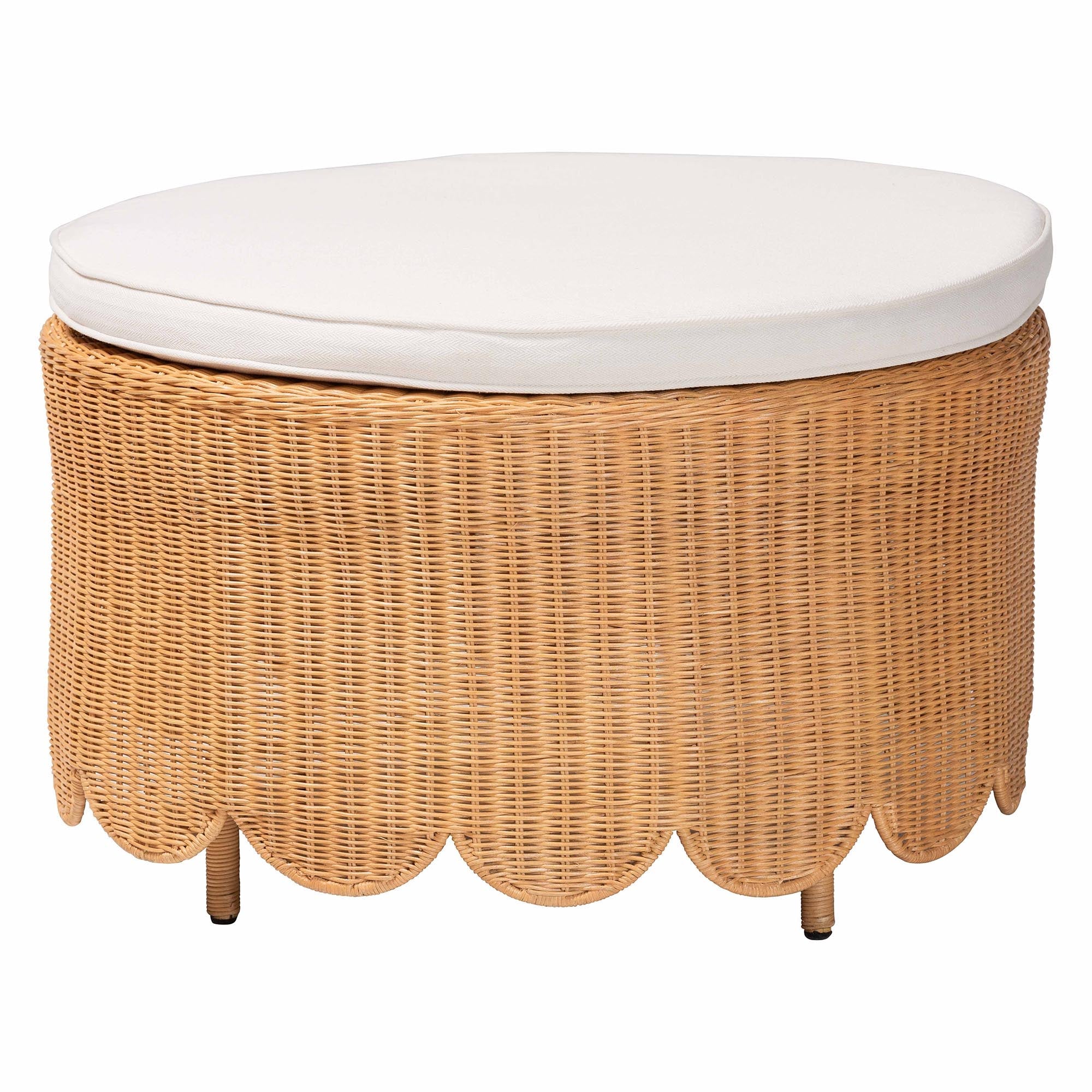 Teresa Bohemian Light Honey Scalloped Rattan Ottoman