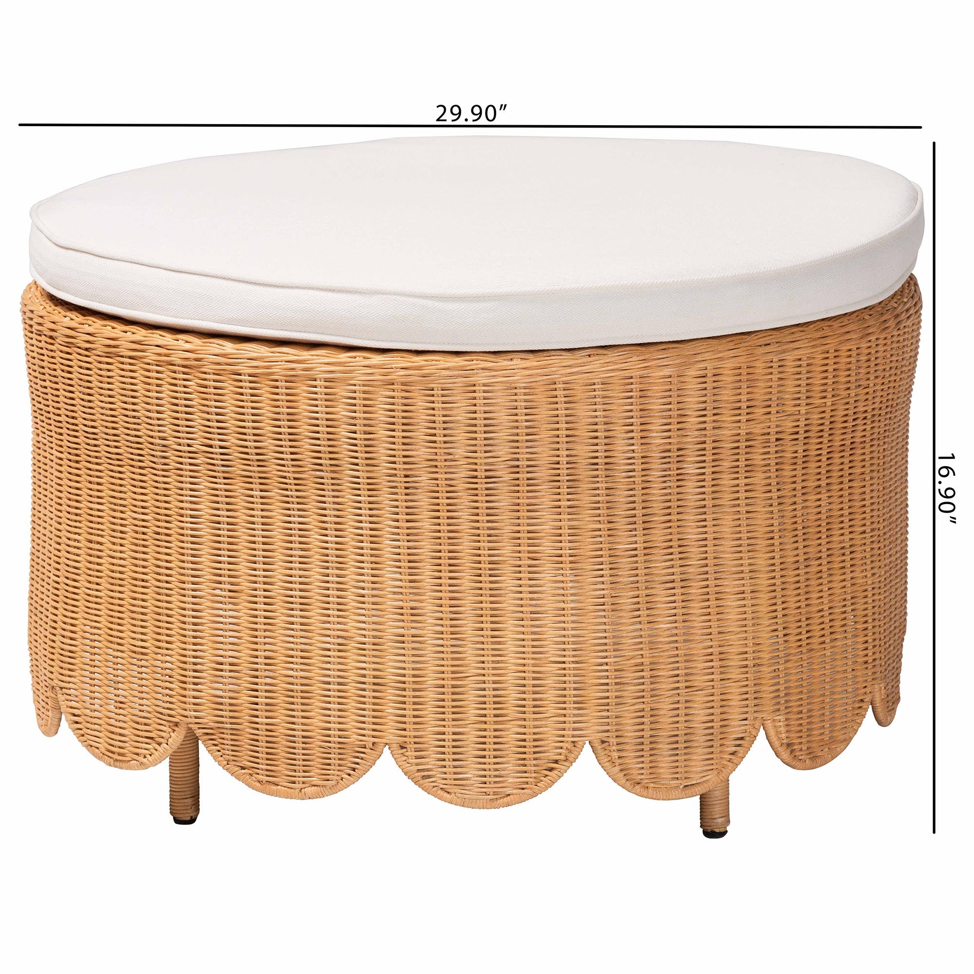Teresa Bohemian Light Honey Scalloped Rattan Ottoman