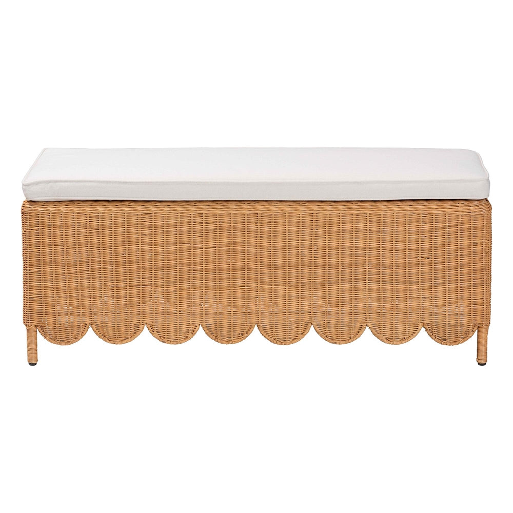 Teresa Bohemian Light Honey Scalloped Rattan Ottoman Bench