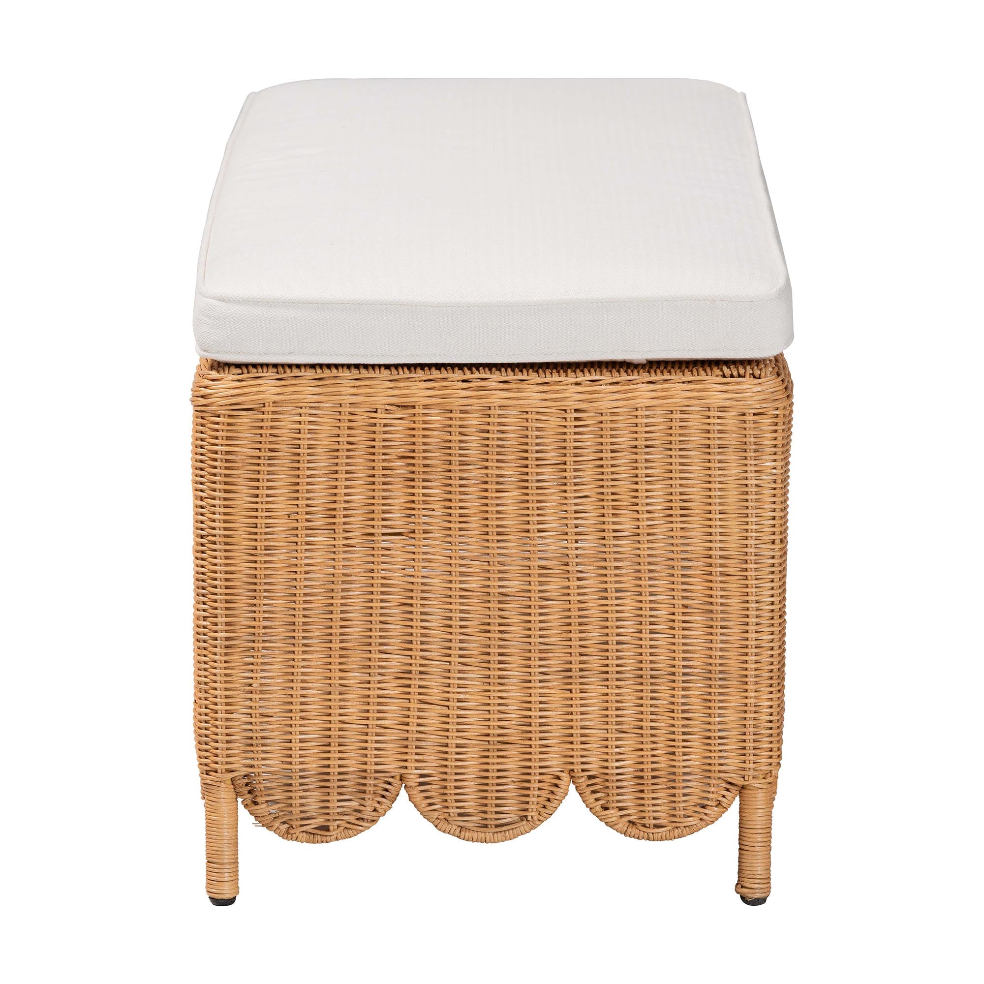 Teresa Bohemian Light Honey Scalloped Rattan Ottoman Bench