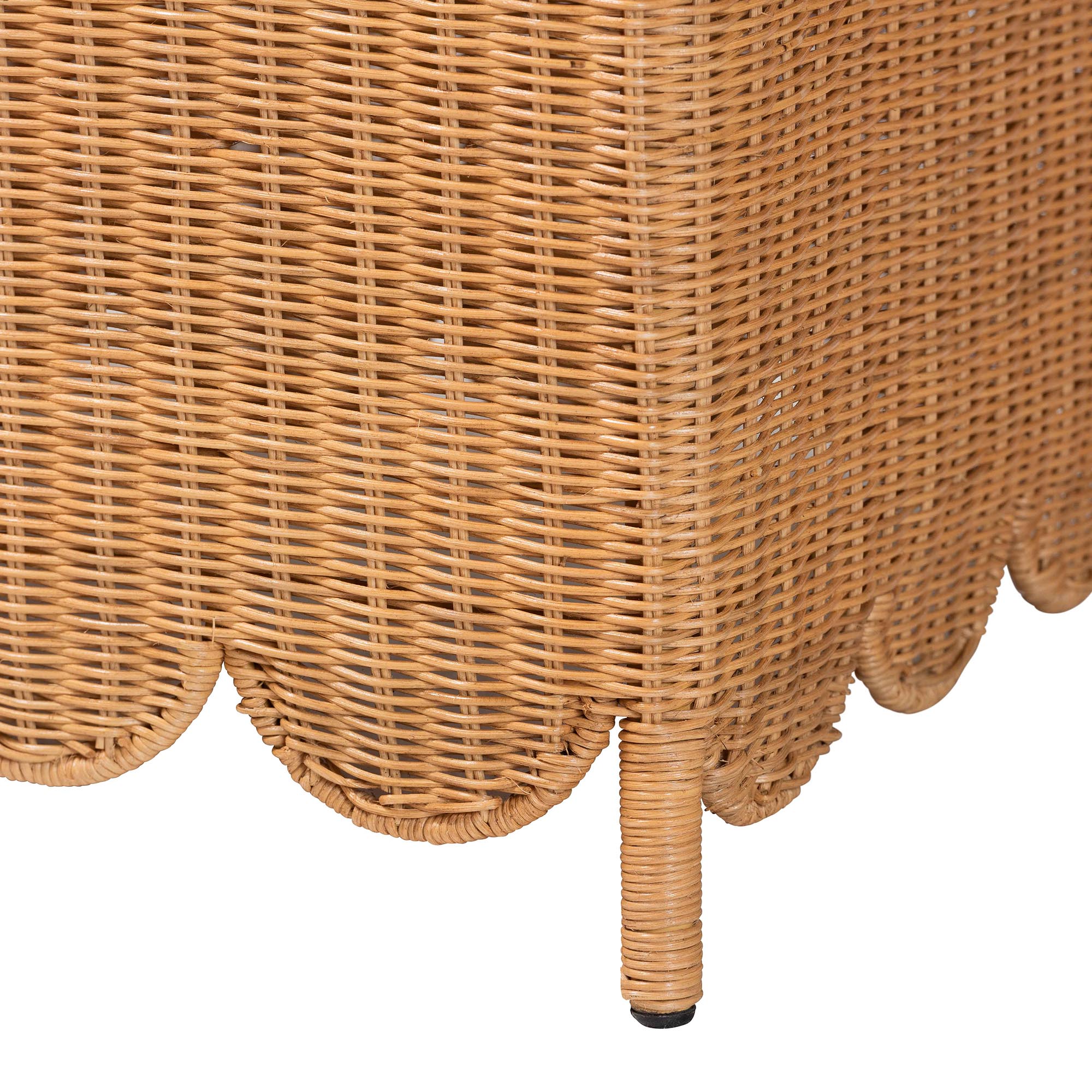 Teresa Bohemian Light Honey Scalloped Rattan Ottoman Bench