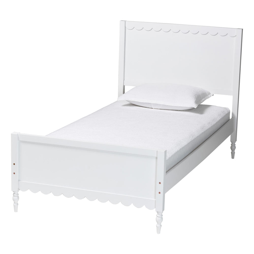 Roni Modern White Wood Full Platform Bed with Scalloped Edges