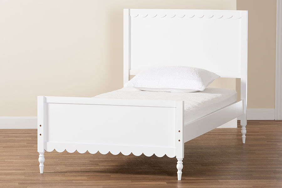 Roni Modern White Wood Twin Platform Bed with Scalloped Edges