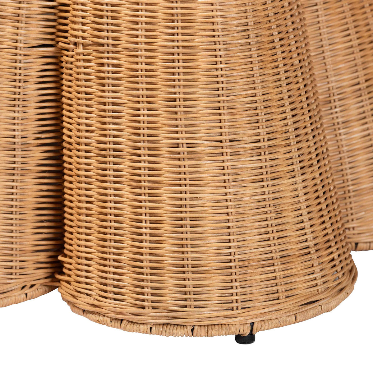Palm Scallop Natural Rattan Ottoman with Cushion - Handwoven Wicker Accent Bench or Footrest for Living Room, Bedroom, or Sunroom Decor, 39" Square