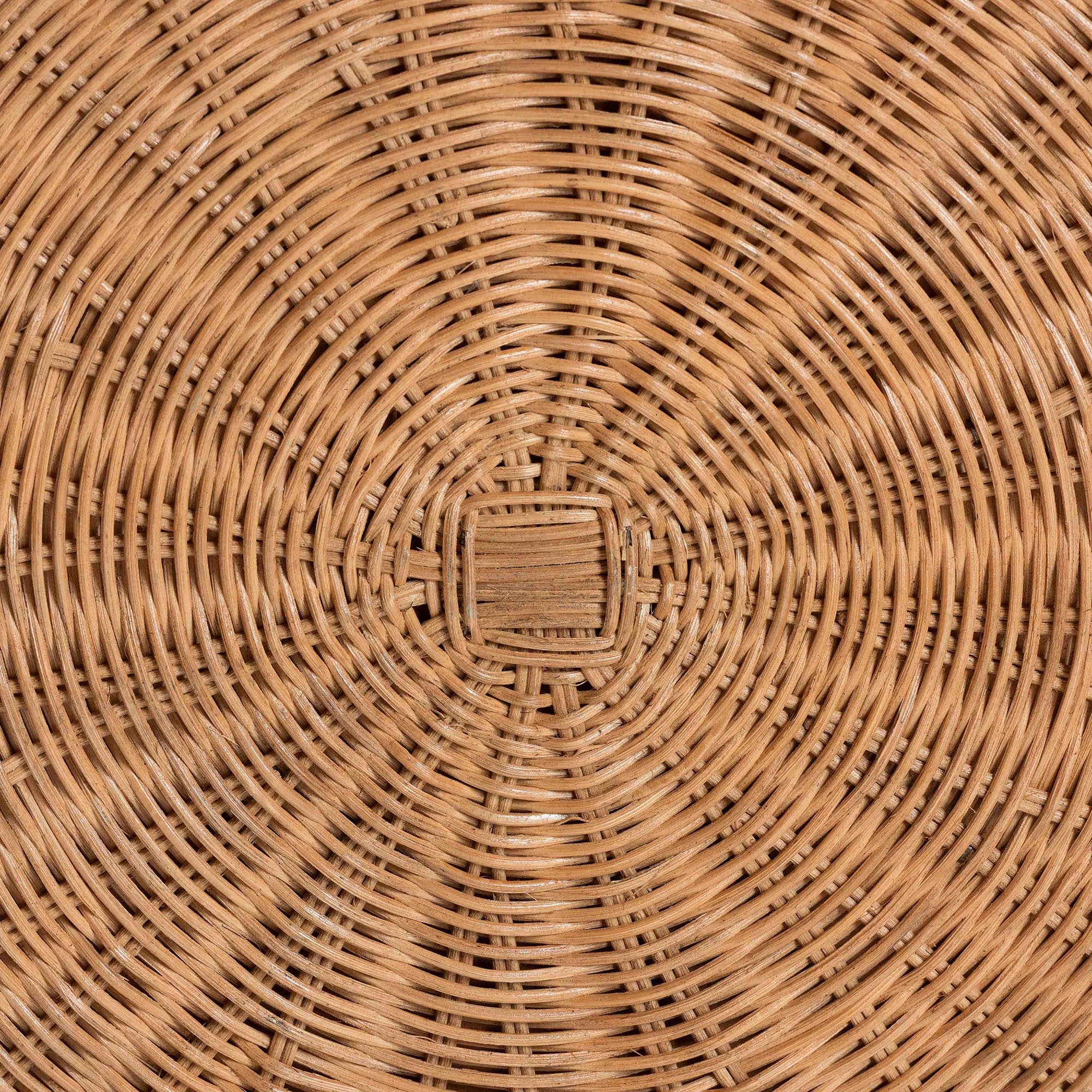 Palm Scallop Natural Rattan Ottoman with Cushion - Handwoven Wicker Accent Stool or Footrest for Living Room, Bedroom, or Sunroom, Coastal Boho Style, 32" Round