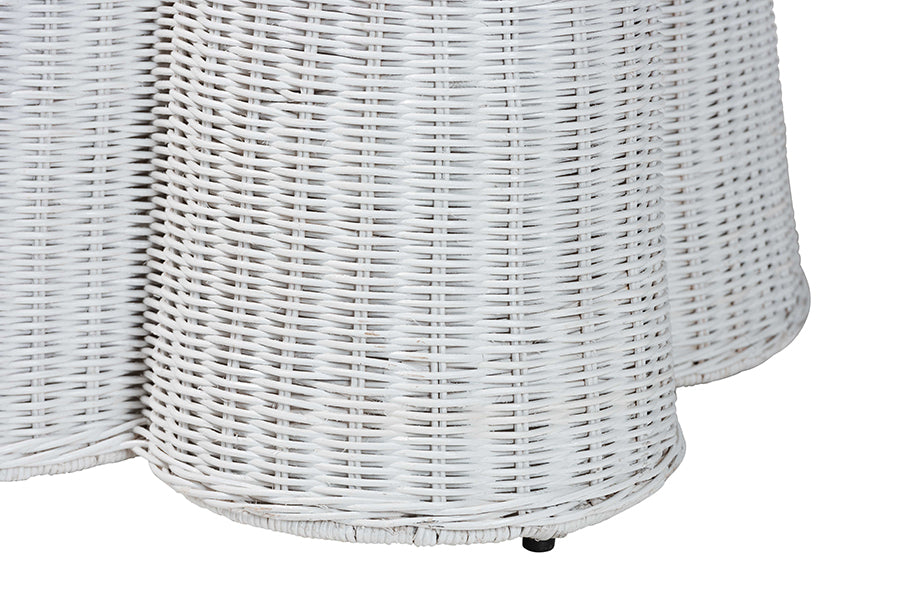 Palm Bohemian White Scallop Rattan Console Table