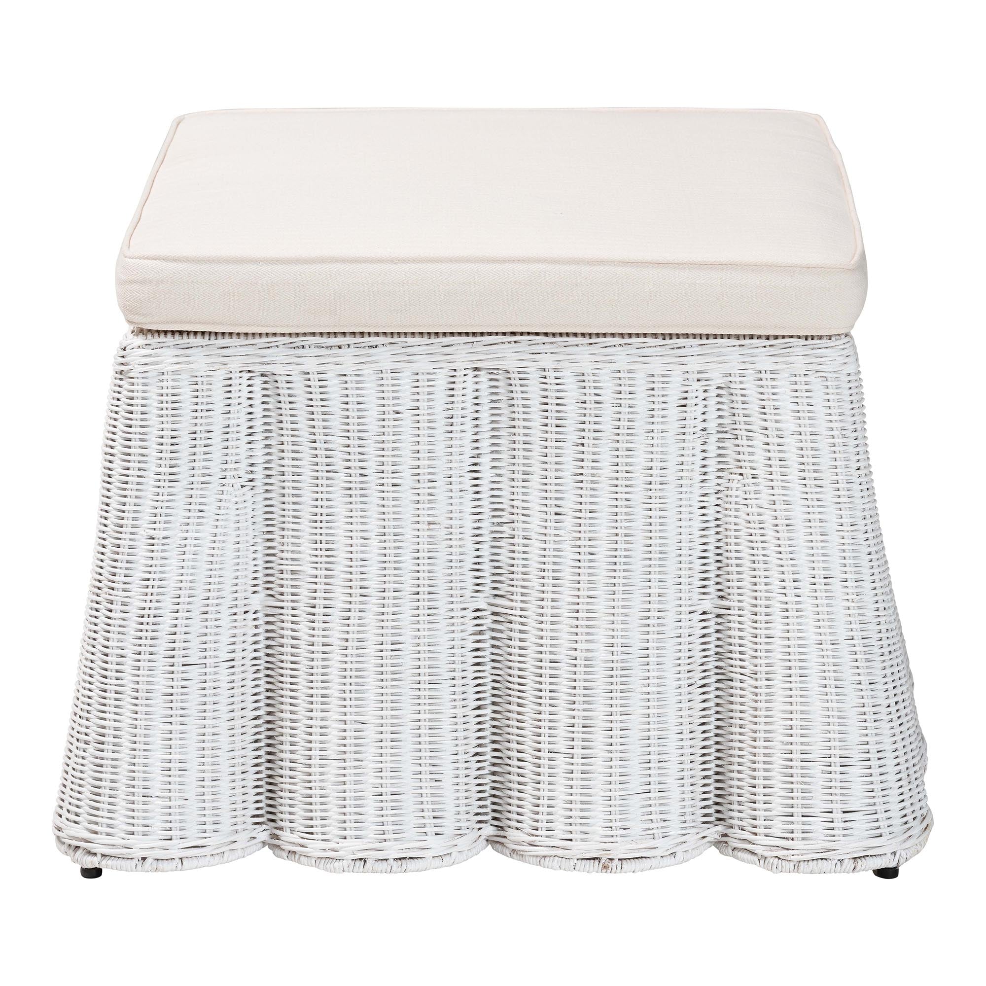 Palm Bohemian White Scallop Rattan Ottoman