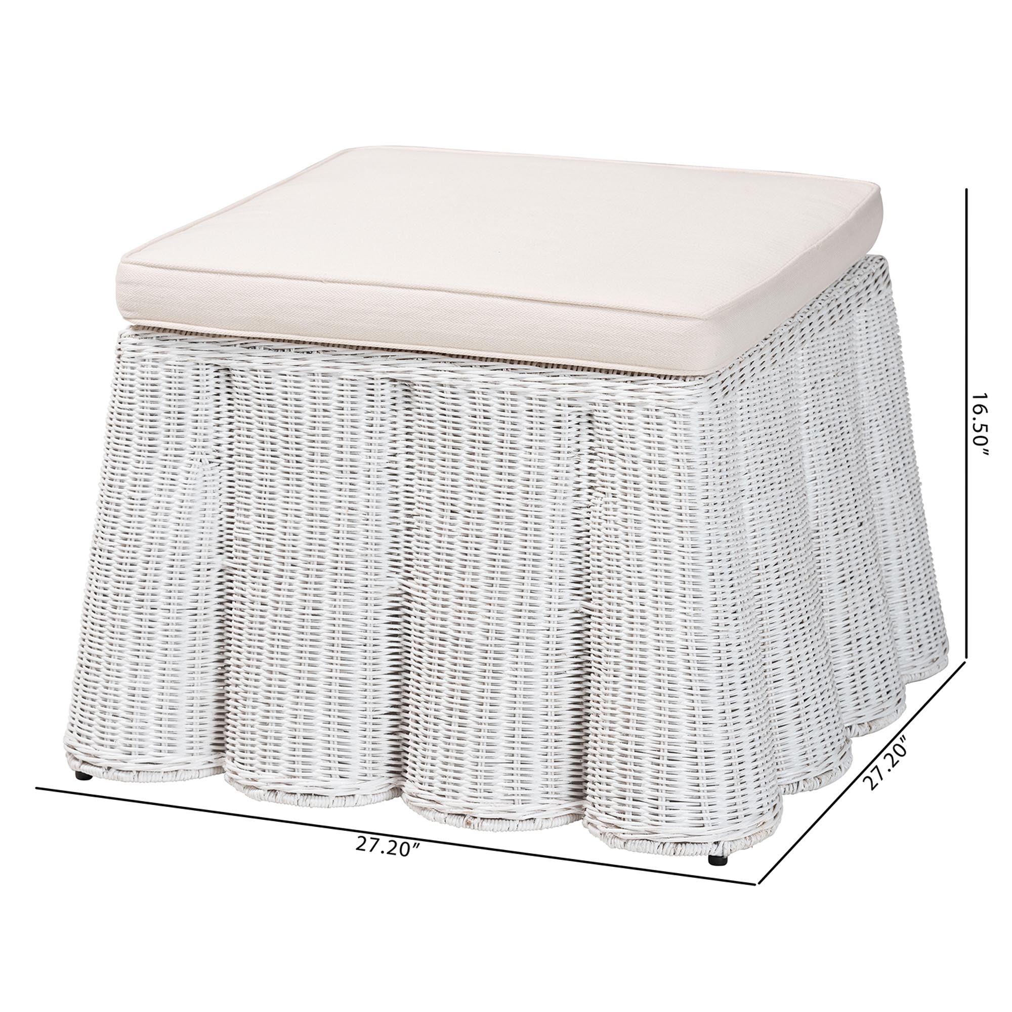 Palm Bohemian White Scallop Rattan Ottoman