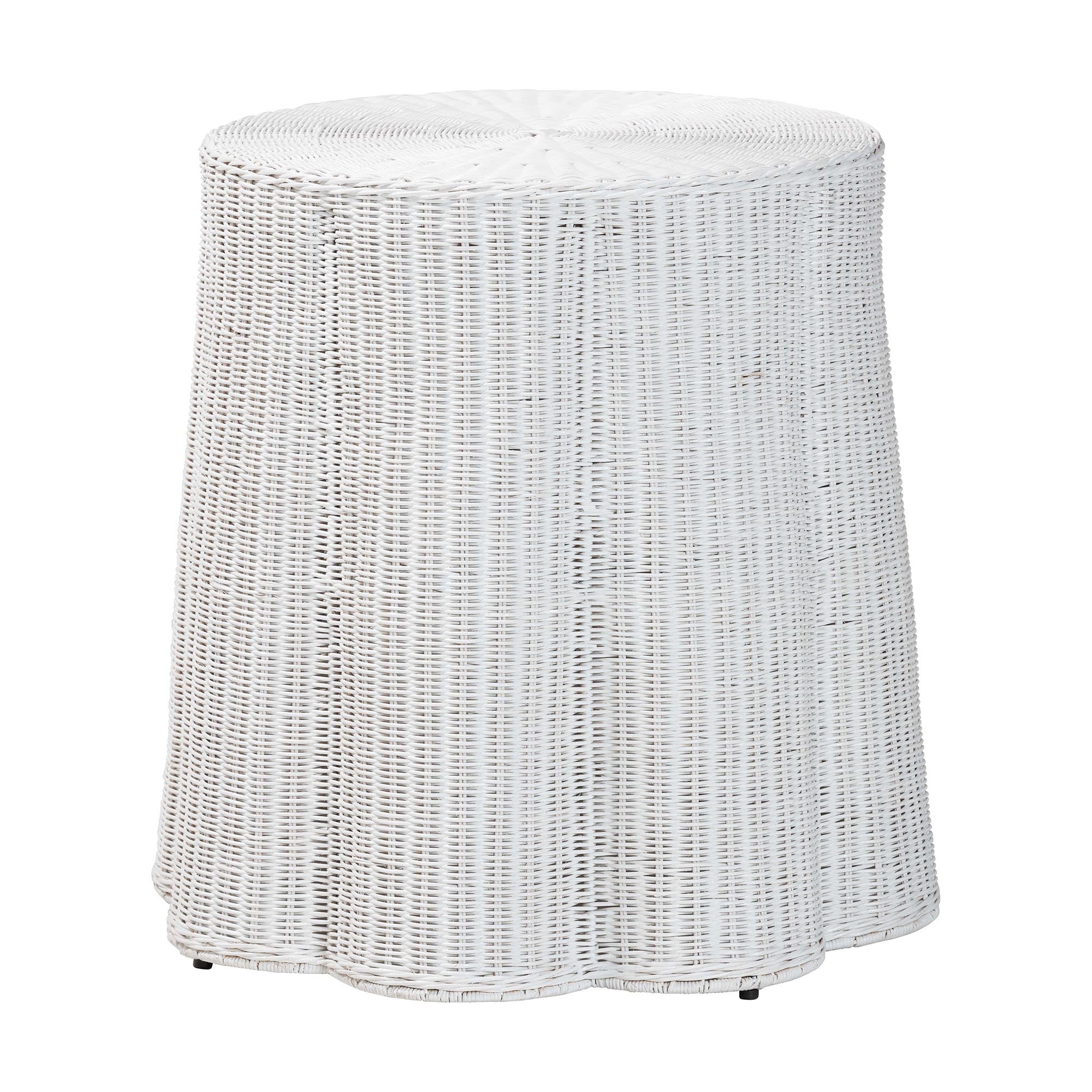 Palm Bohemian White Scalloped Rattan Console Table