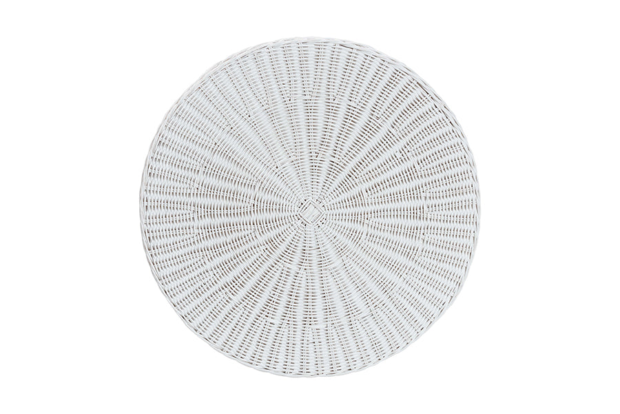 Palm Bohemian White Scalloped Rattan Console Table