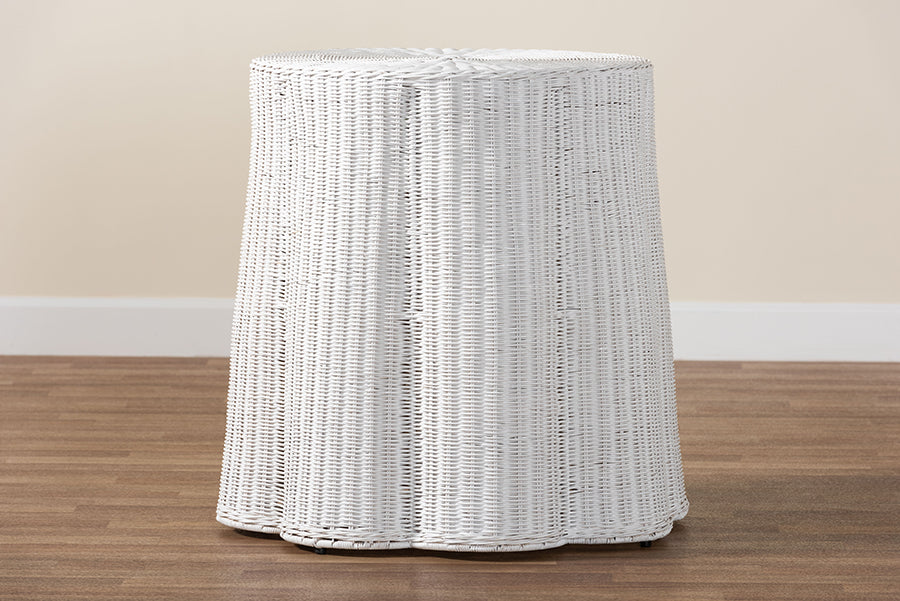 Palm Bohemian White Scalloped Rattan Console Table