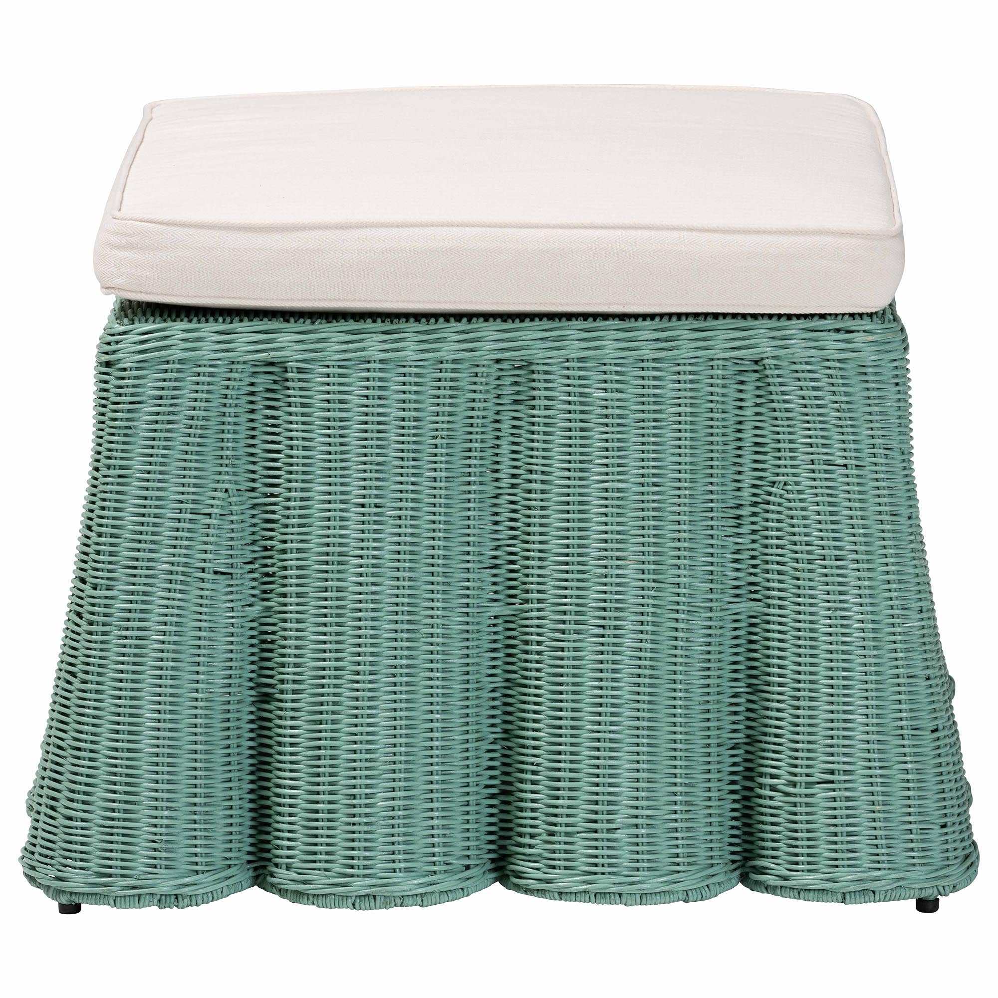 Palm Bohemian Seafoam Green Scallop Rattan Ottoman