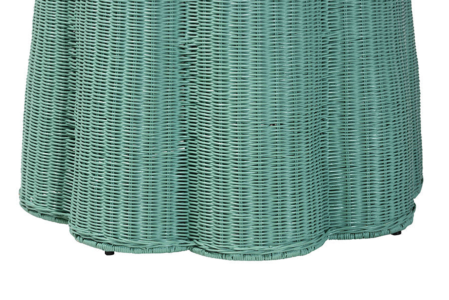 Palm Scallop Natural Rattan Console Table, Green - Handwoven Wicker Round Accent Table