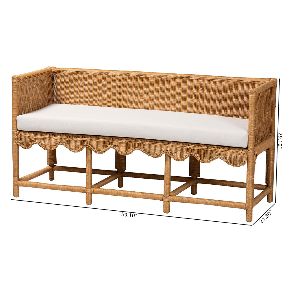 Seranay Bohemian Scallop Light Honey Rattan Accent Bench