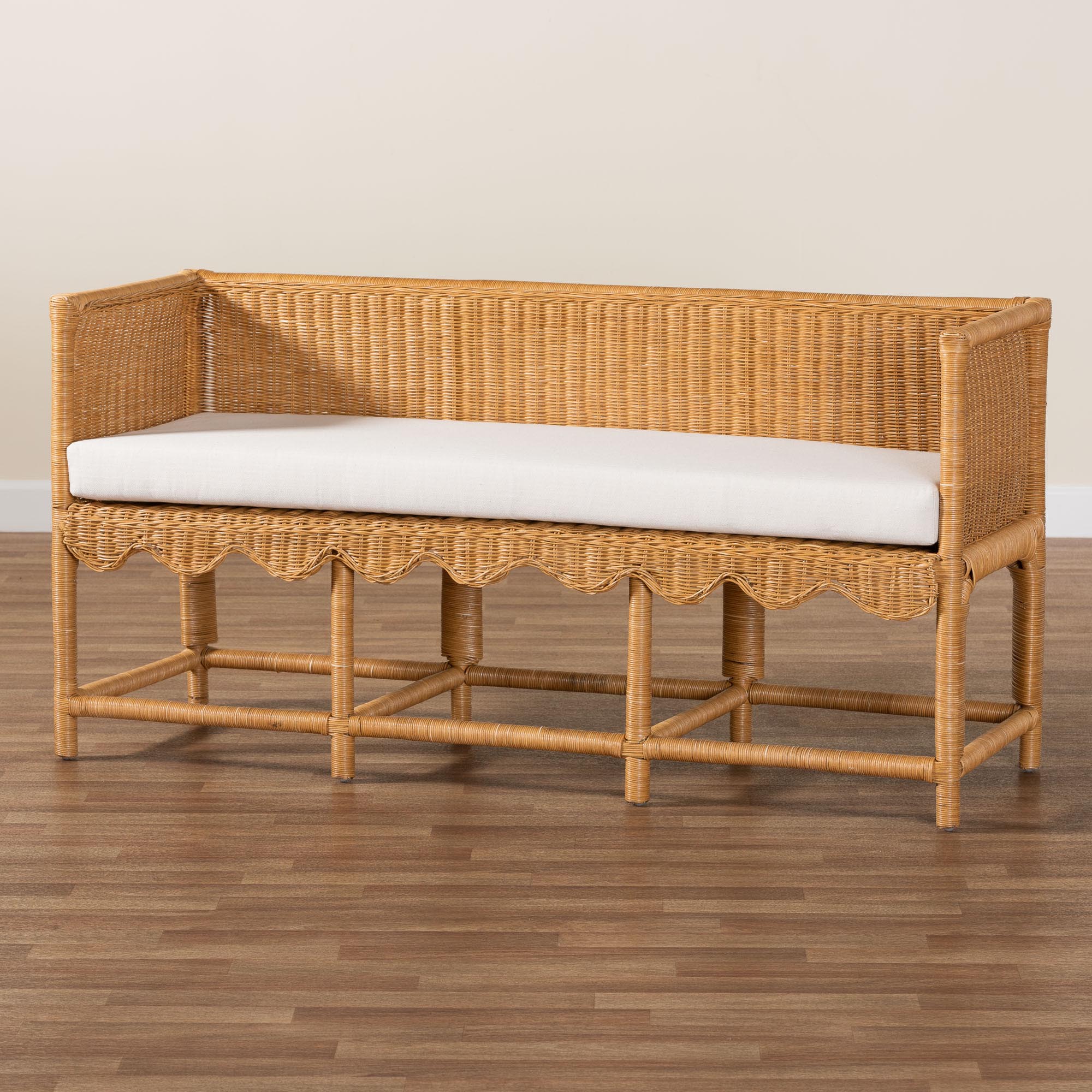 Seranay Bohemian Scallop Light Honey Rattan Accent Bench