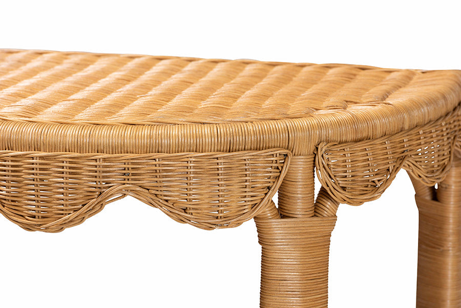 Paisley Bohemian Scallop Light Honey Rattan Console Table
