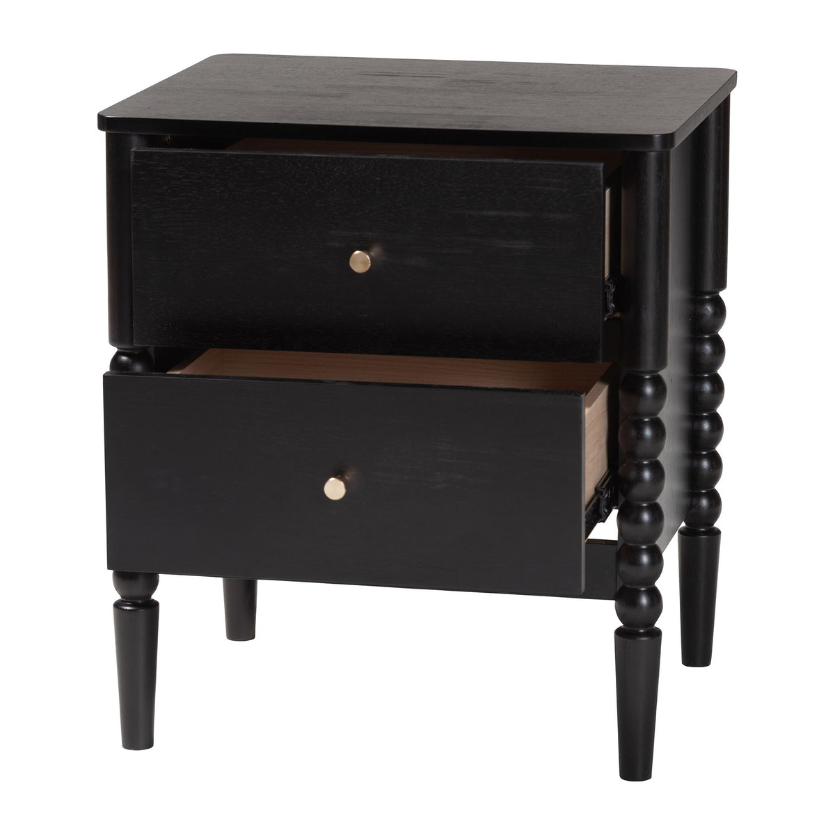 Lucera Mid-Century Black 2-Drawer Bobbin Nightstand