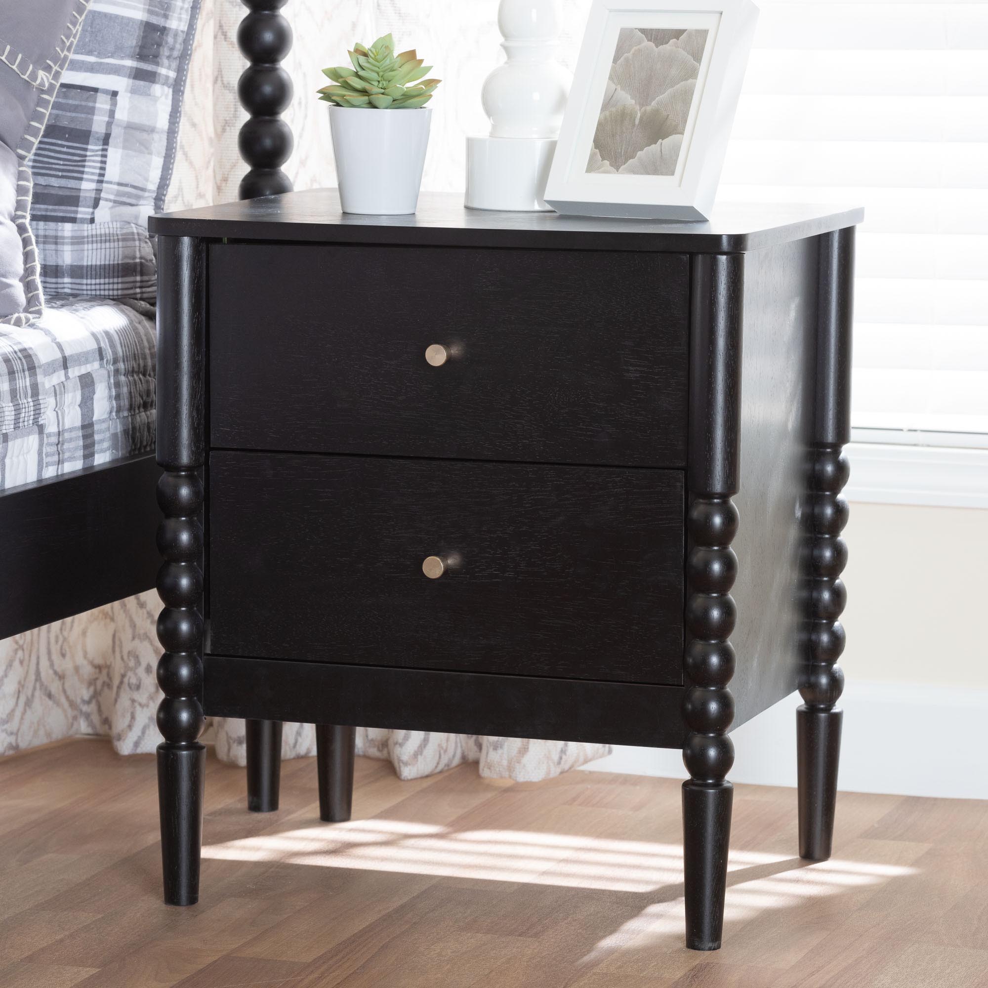 Lucera Mid-Century Black 2-Drawer Bobbin Nightstand