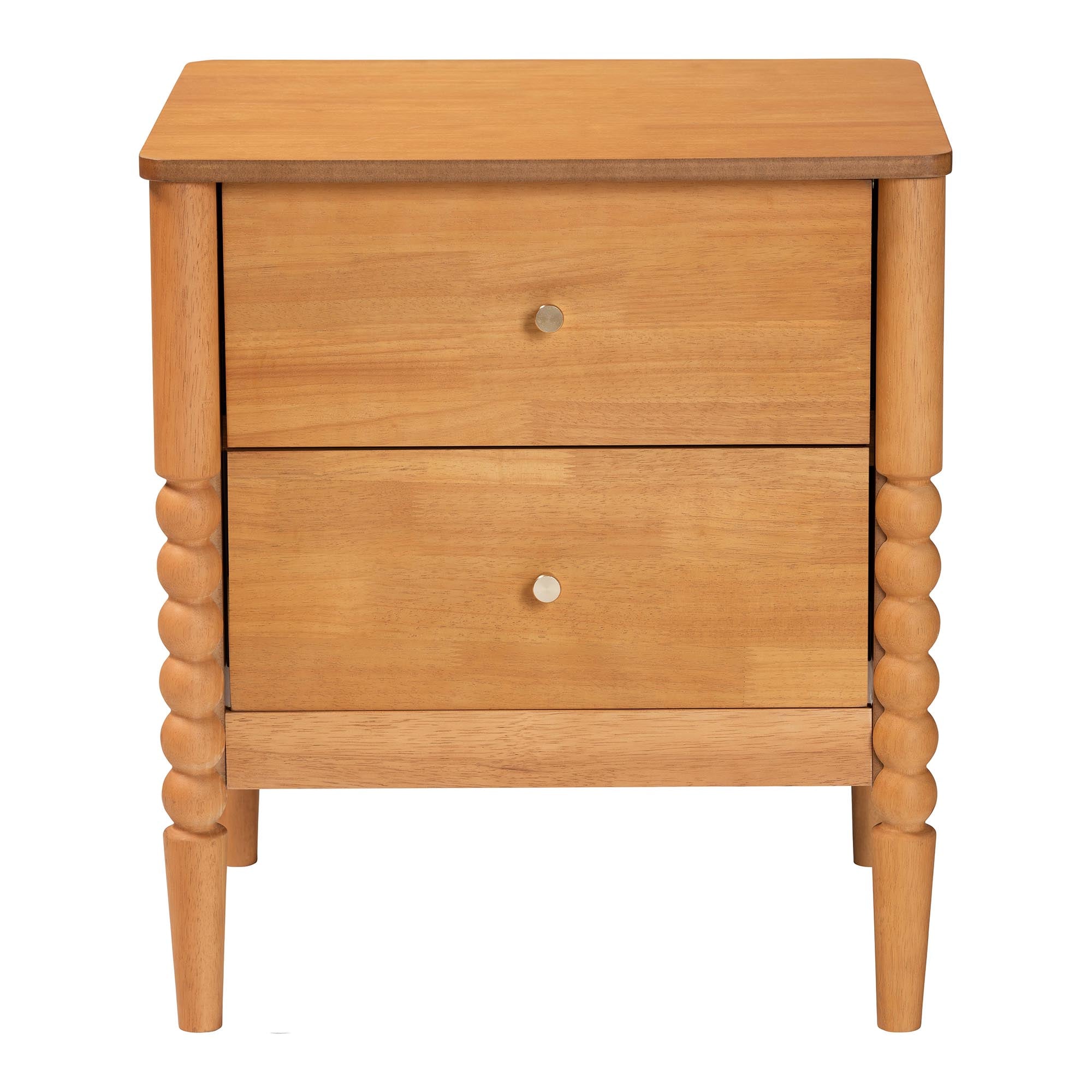 Lucera Mid-Century Oak Brown 2-Drawer Bobbin Nightstand