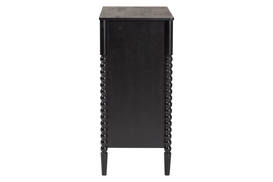 Lucera Mid-Century Black Bobbin Wood 4-Drawer Chest