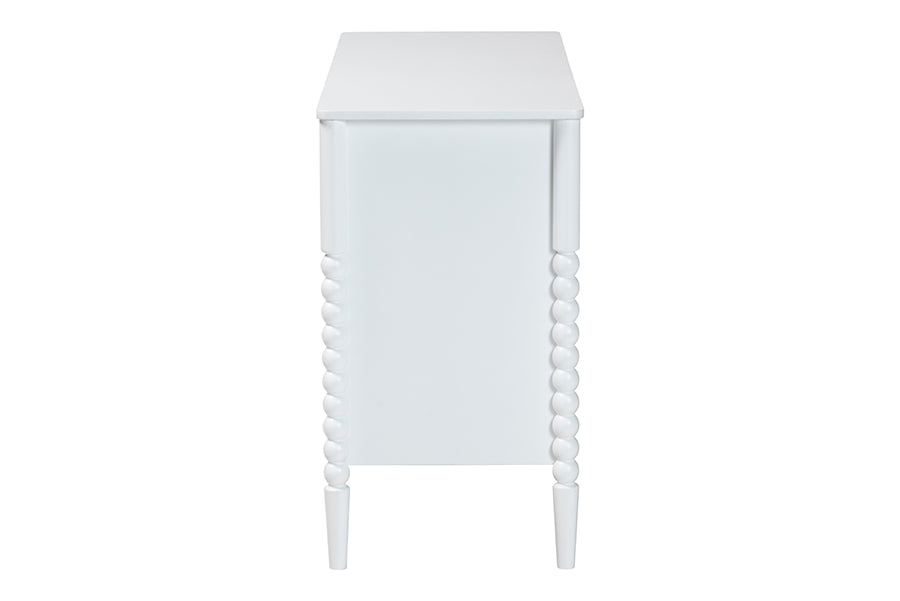 Lucera Mid-Century White Bobbin Wood 6-Drawer Dresser