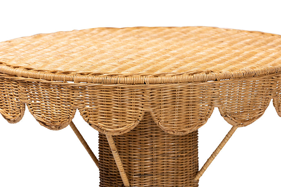 Pabla Bohemian Light Honey Rattan Scalloped Console Table
