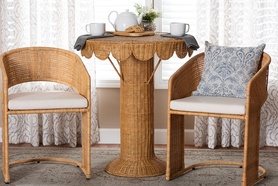 Pabla Bohemian Light Honey Rattan Scalloped Console Table