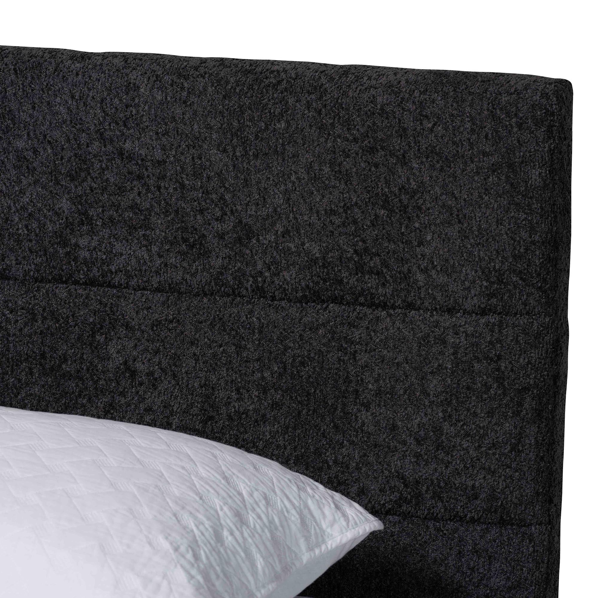 Mariette Japandi Dark Grey Teddy Fabric and Walnut Brown Wood Queen Bed