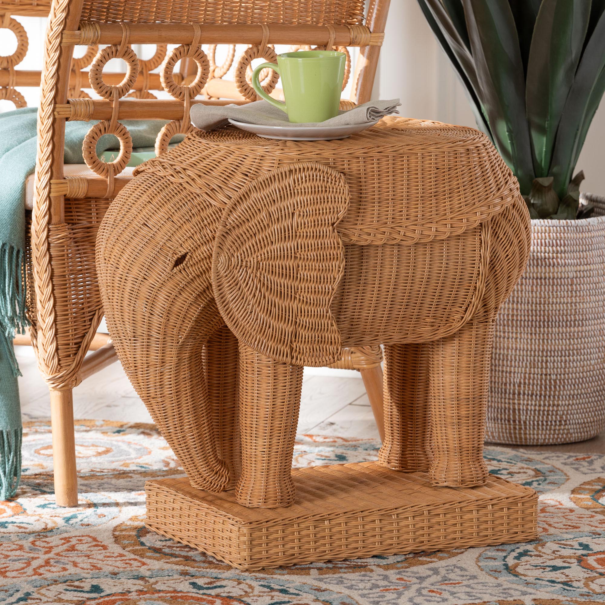 Elissa Bohemian Light Honey Rattan Elephant End Table