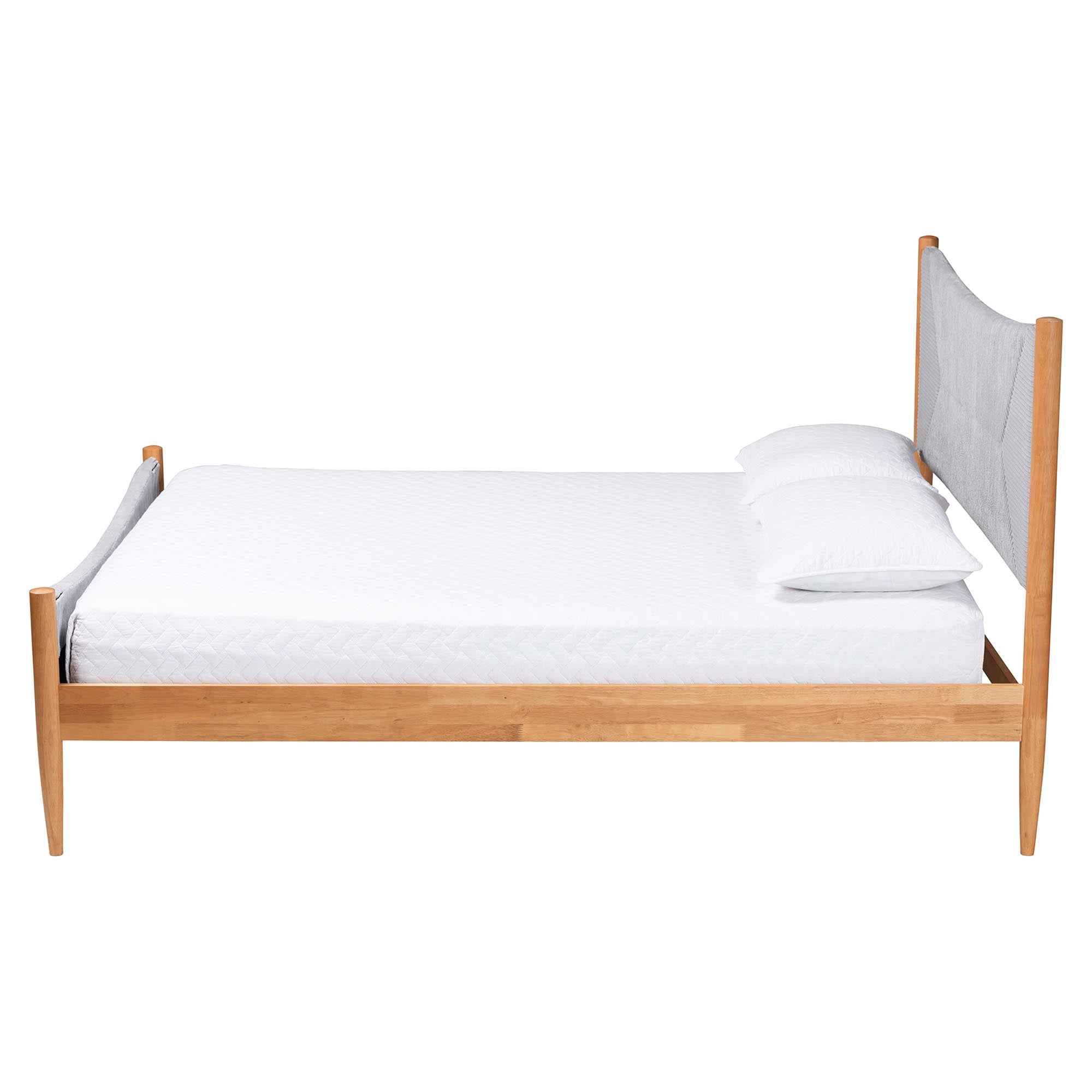 Taylin Mid-Century Grey Corduroy and Oak Brown Wood Queen Bed