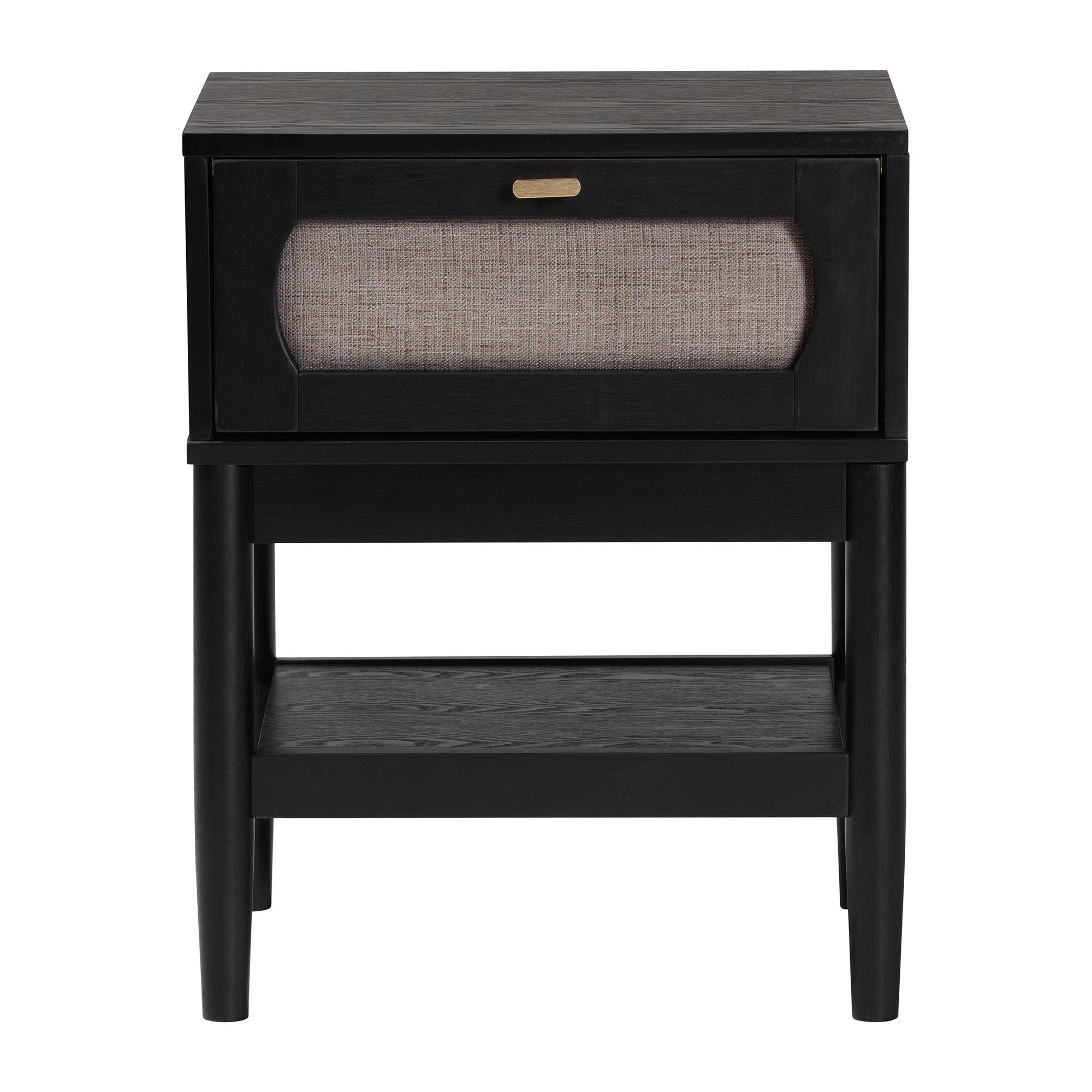 Shirin Mid-Century Beige Fabric and Black Wood 1-Drawer Nightstand