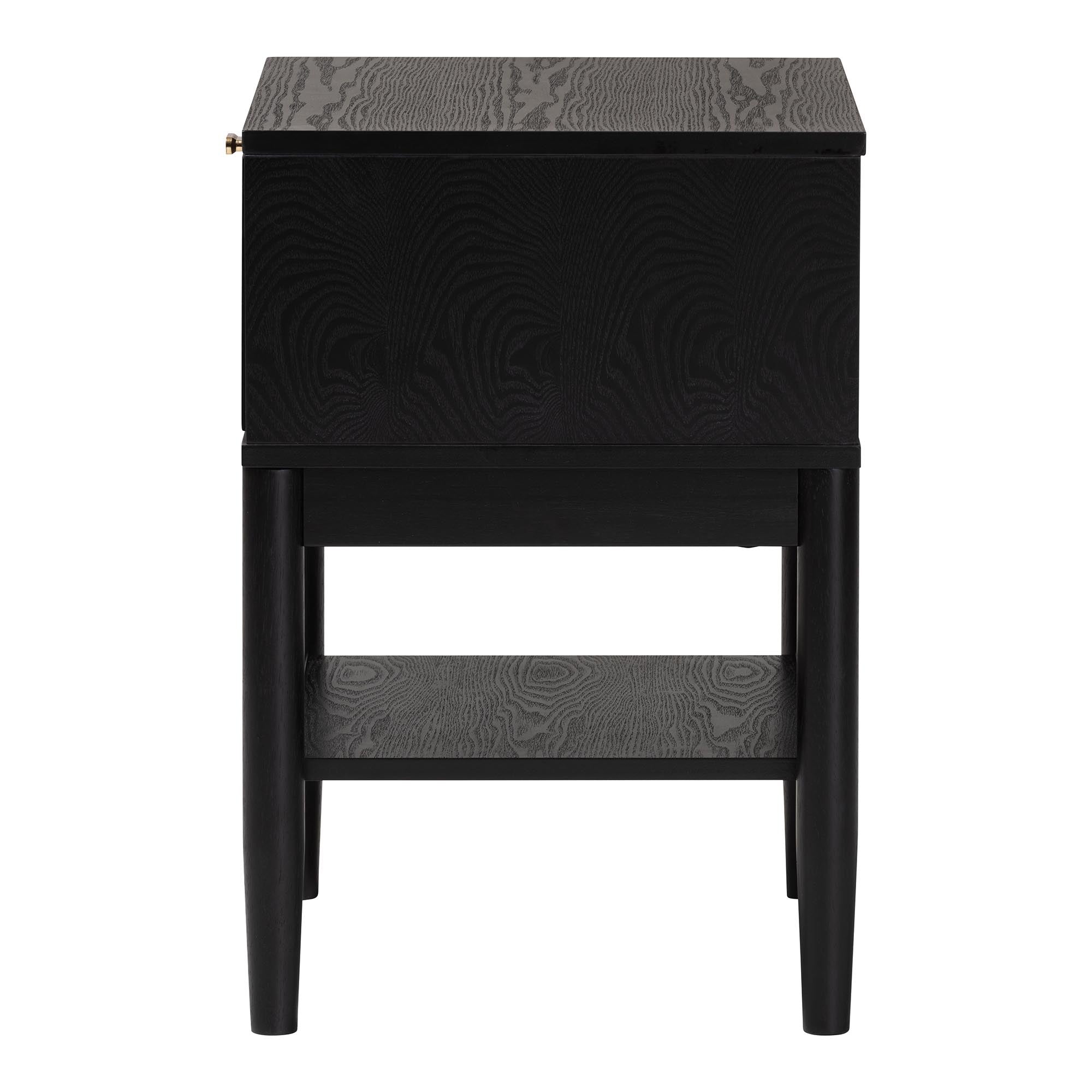 Shirin Mid-Century Beige Fabric and Black Wood 1-Drawer Nightstand