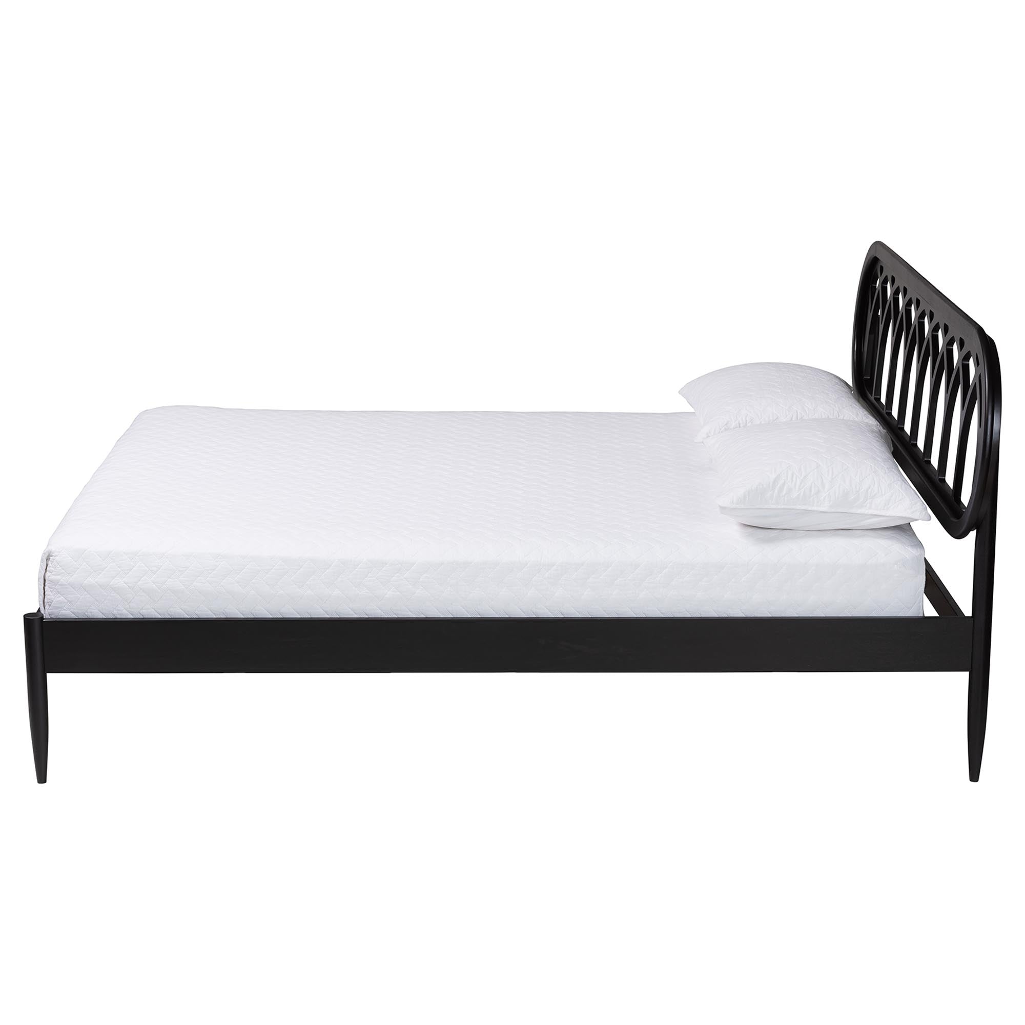 Florica Art Deco Black Wood Queen Platform Bed