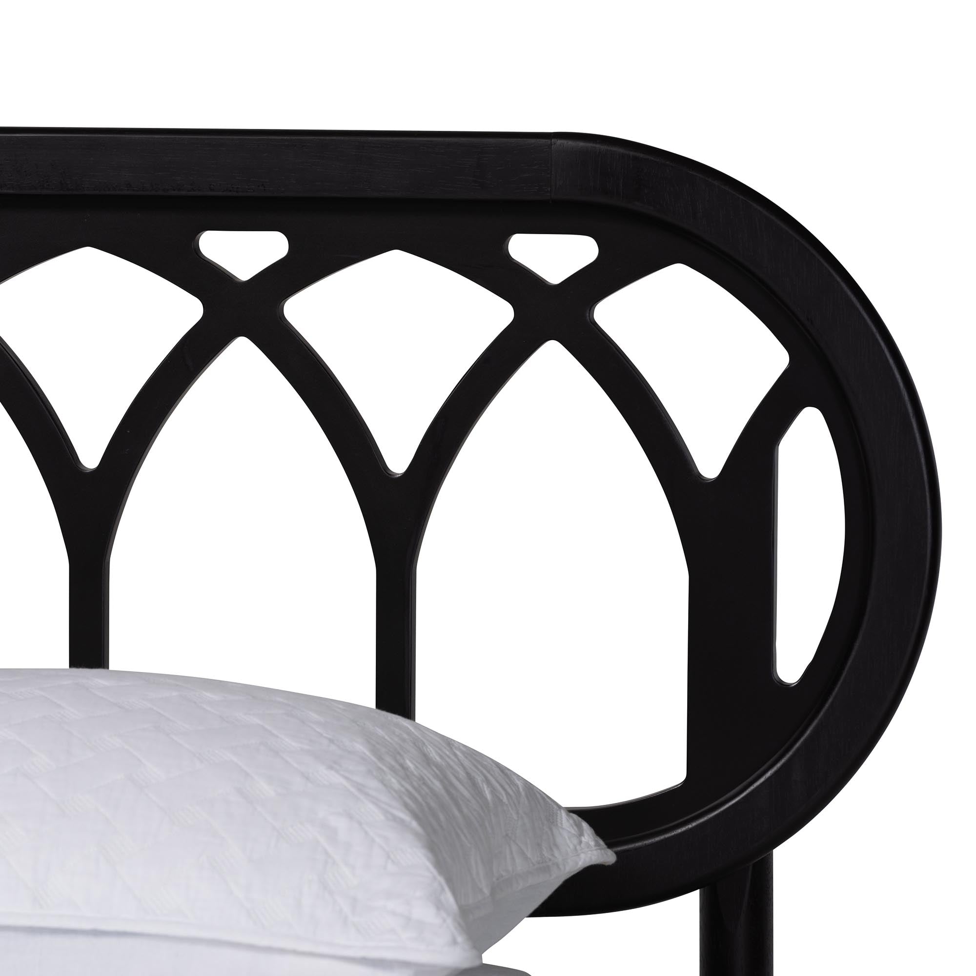 Florica Art Deco Black Wood Queen Platform Bed