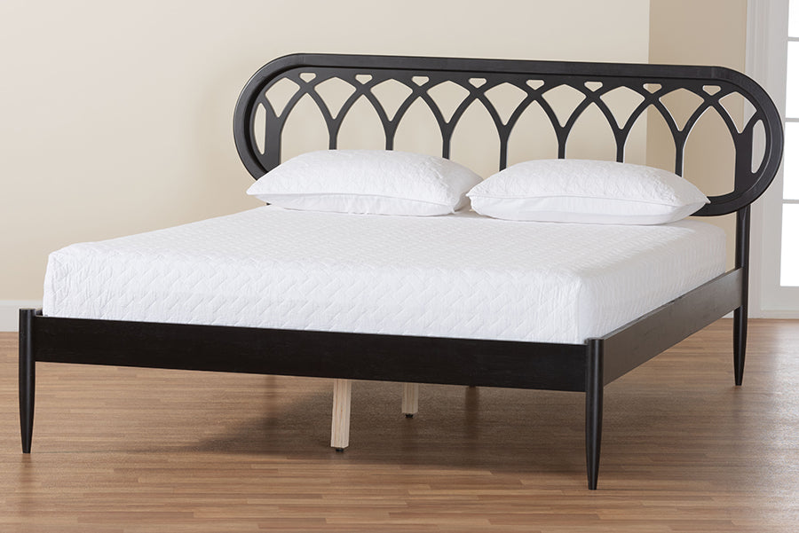 Florica Art Deco Black Wood Queen Platform Bed