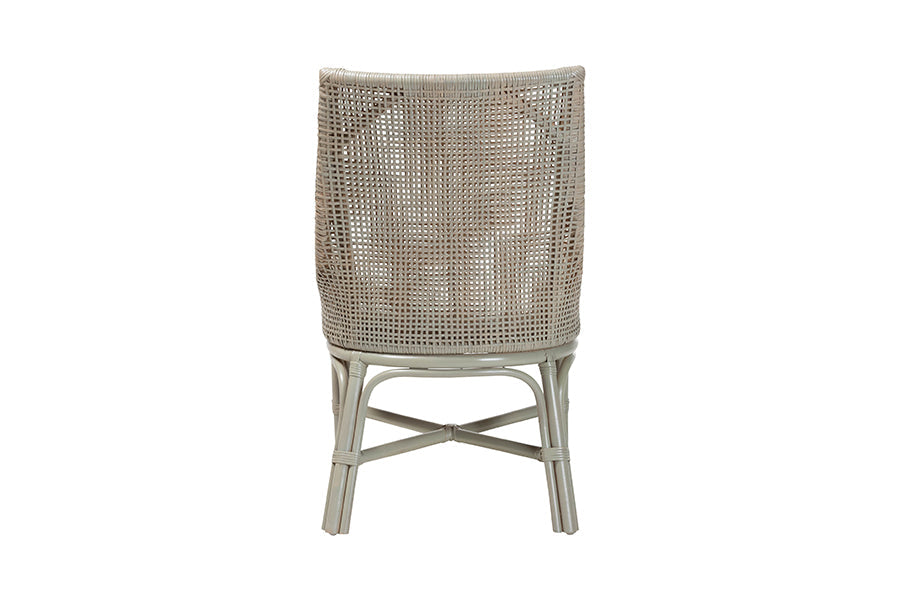 Bella Rattan Dining Chair with Cushion - Handwoven Wicker Accent Side Chair with High Backrest, Coastal Boho Seating for Kitchen or Dining Area, French Grey