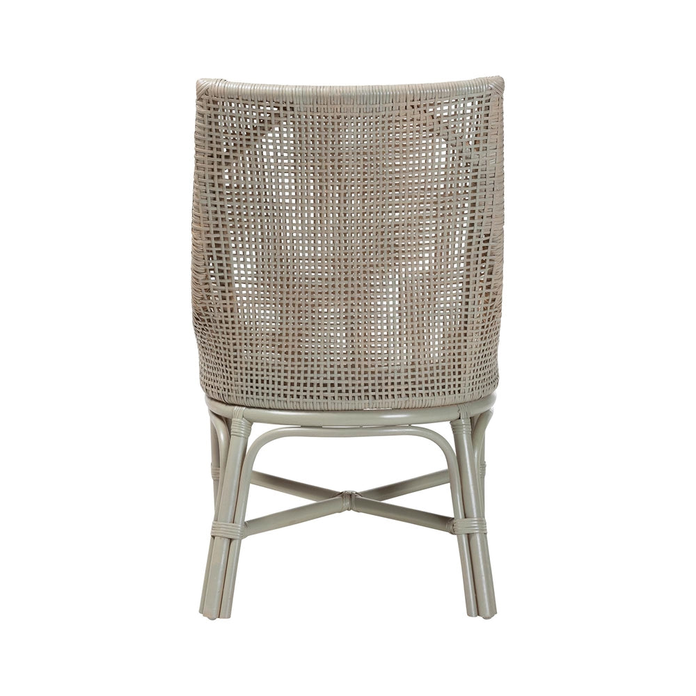 Bella Rattan Dining Chair with Cushion - Handwoven Wicker Accent Side Chair with High Backrest, Coastal Boho Seating for Kitchen or Dining Area, French Grey
