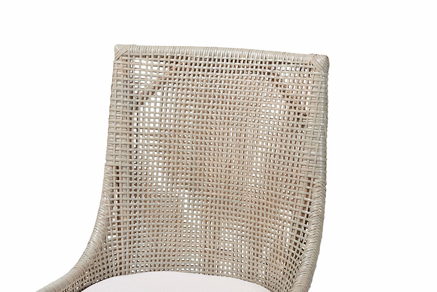 Bella Rattan Dining Chair with Cushion - Handwoven Wicker Accent Side Chair with High Backrest, Coastal Boho Seating for Kitchen or Dining Area, French Grey