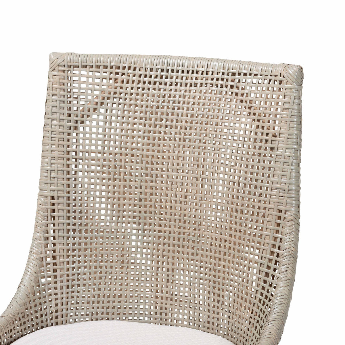 Bella Rattan Dining Chair with Cushion - Handwoven Wicker Accent Side Chair with High Backrest, Coastal Boho Seating for Kitchen or Dining Area, French Grey