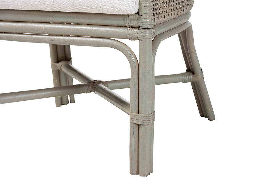Bella Rattan Dining Chair with Cushion - Handwoven Wicker Accent Side Chair with High Backrest, Coastal Boho Seating for Kitchen or Dining Area, French Grey