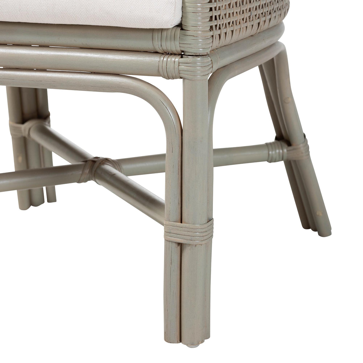 Bella Rattan Dining Chair with Cushion - Handwoven Wicker Accent Side Chair with High Backrest, Coastal Boho Seating for Kitchen or Dining Area, French Grey