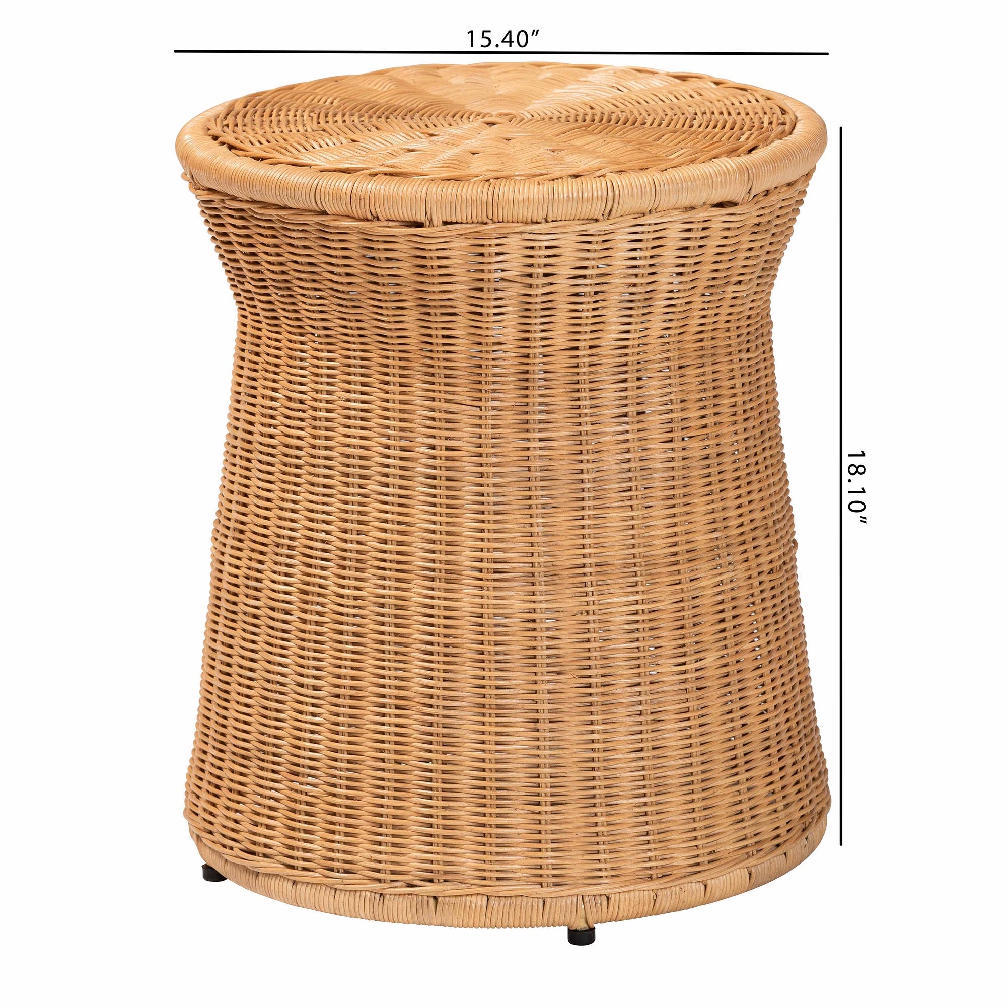 Caroline Round Natural Rattan End Table - Handwoven Wicker Drum Shape Accent Table for Living Room or Sunroom, Light Honey
