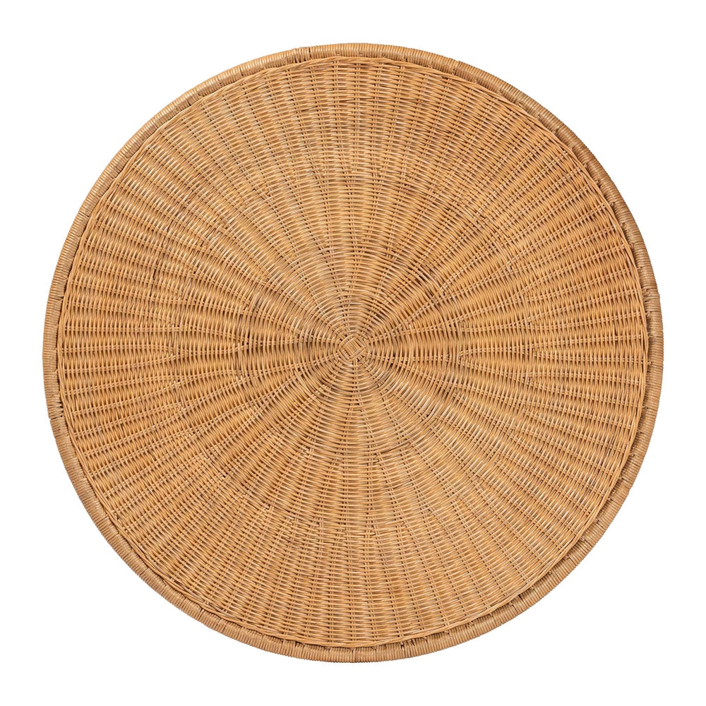 Caroline Round Natural Rattan Coffee Table - Handwoven Wicker Drum Shape Accent Table for Living Room or Sunroom, Light Honey