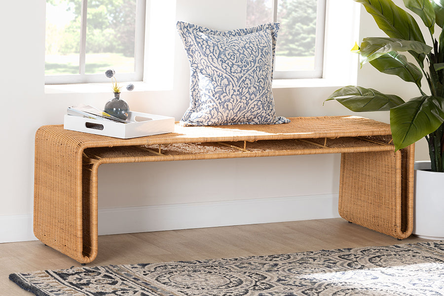 Nevada Bohemian Light Honey Rattan Accent Bench