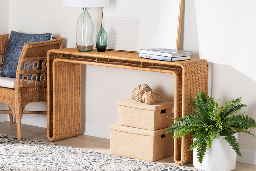 Nevada Bohemian Light Honey Rattan Console Table