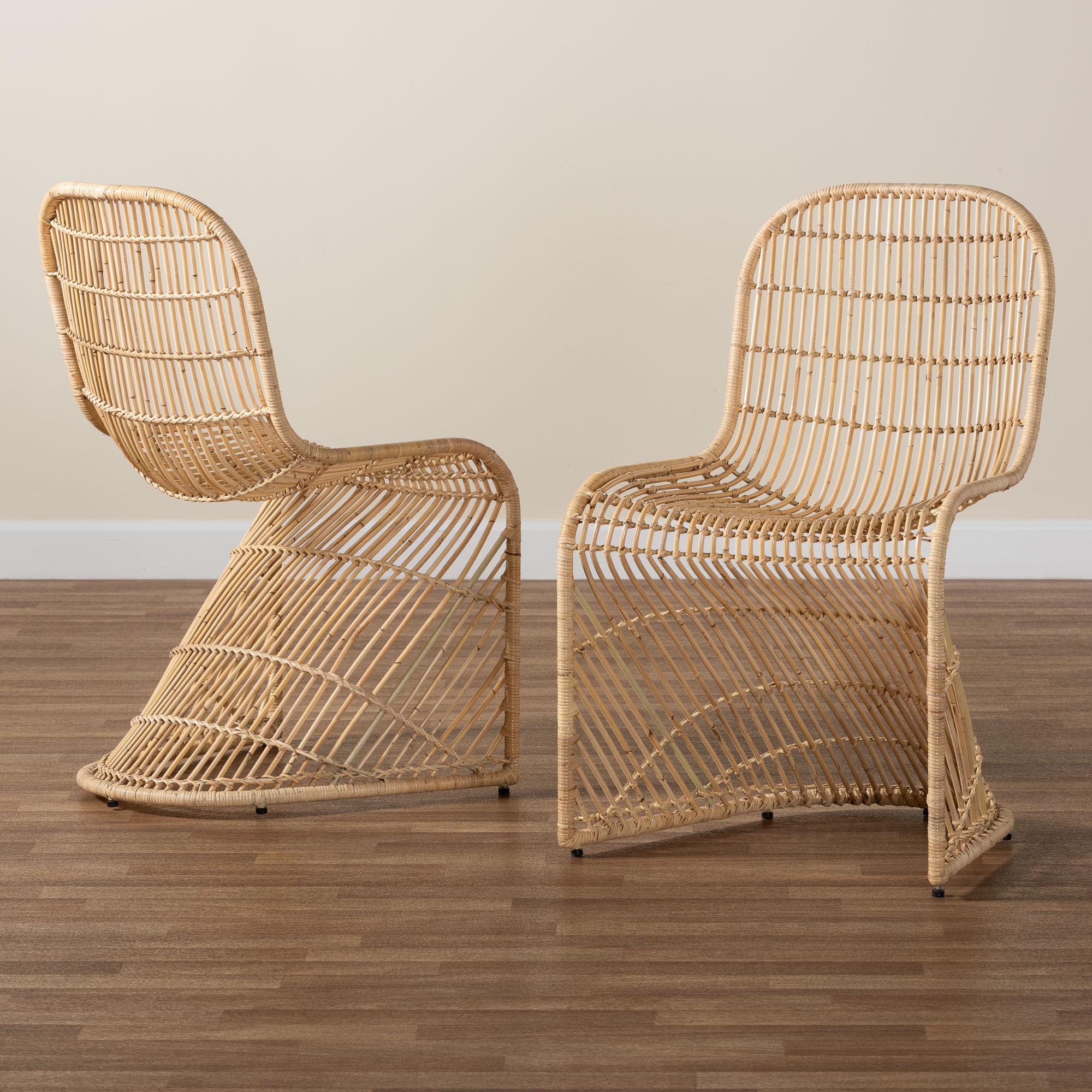 bali & pari Rosalba Bohemian Light Honey Rattan S-Curve Dining Chair