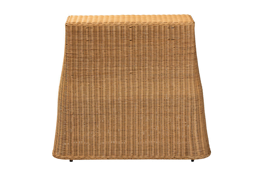 Palm Scallop Natural Rattan Console Table - Handwoven Wicker Accent Table for Hallway or Entryway, Coastal & Boho Décor, Rectangle 36"