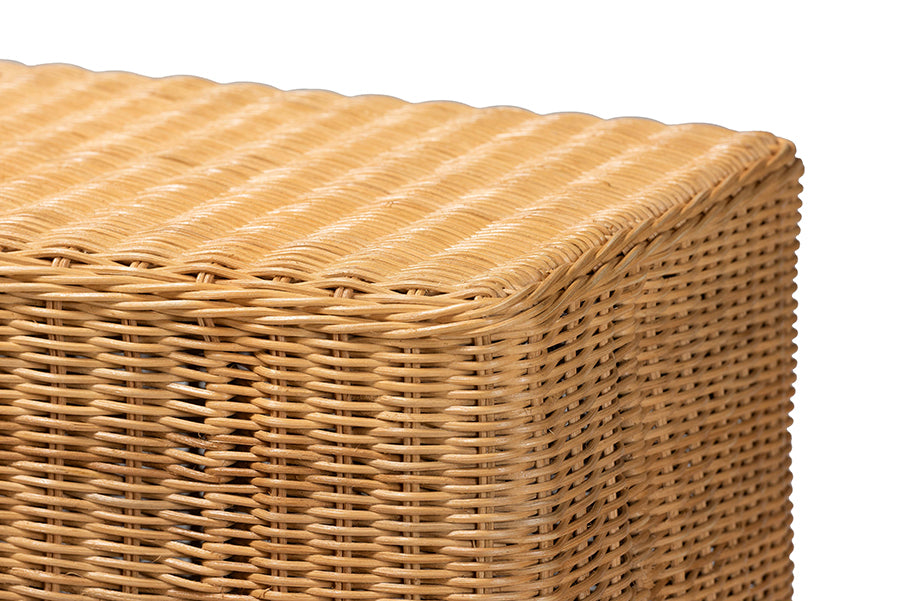 Palm Scallop Natural Rattan Console Table - Handwoven Wicker Accent Table for Hallway or Entryway, Coastal & Boho Décor, Rectangle 36"